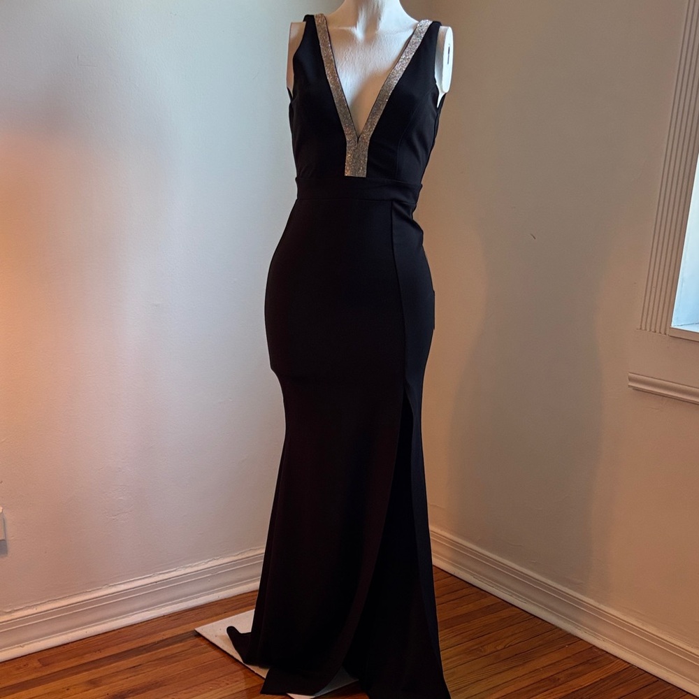 Lulu's Black Maxi Dress with Silver Trim